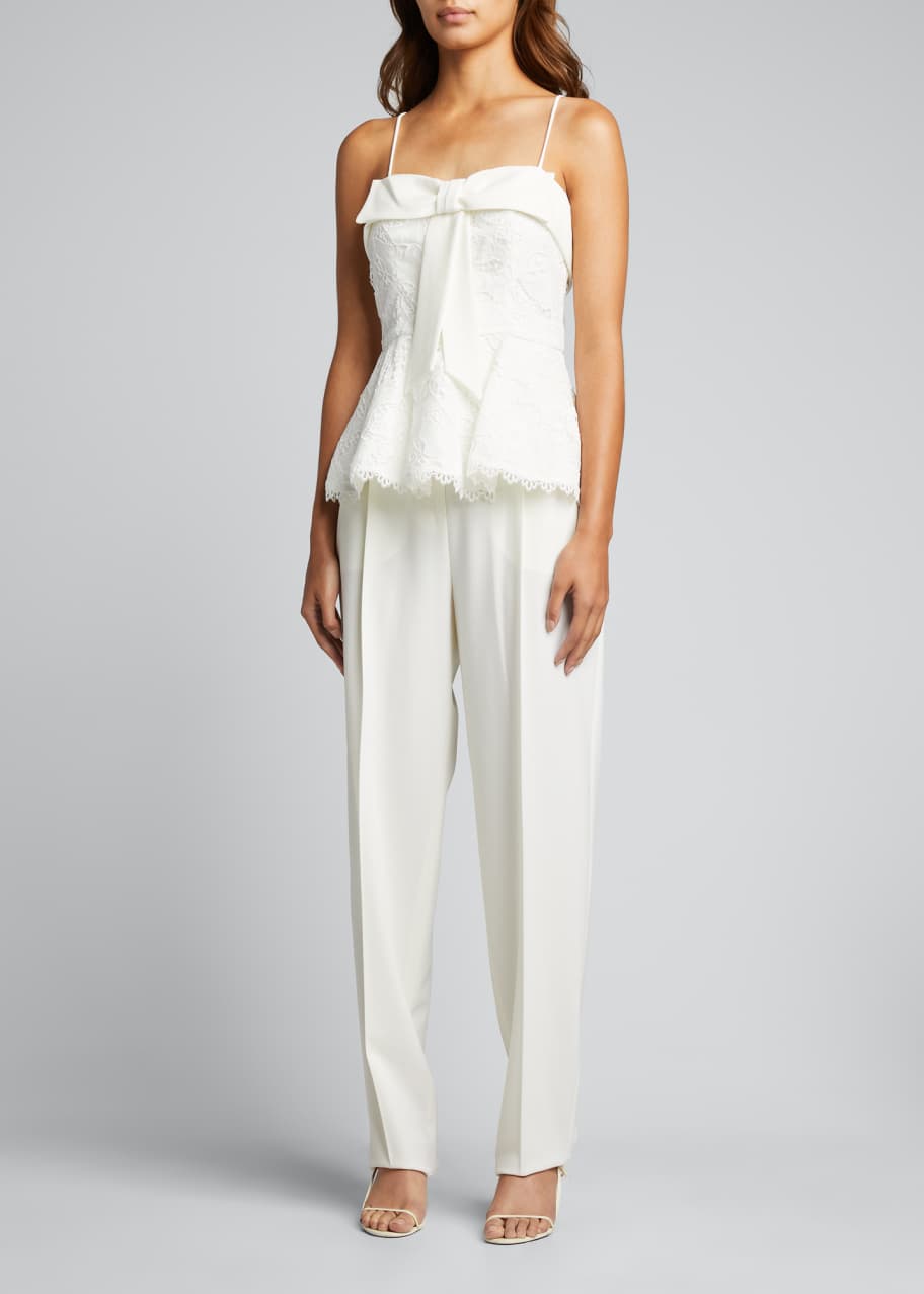 Theia Annalise Bow-Front Lace Peplum Top - Bergdorf Goodman