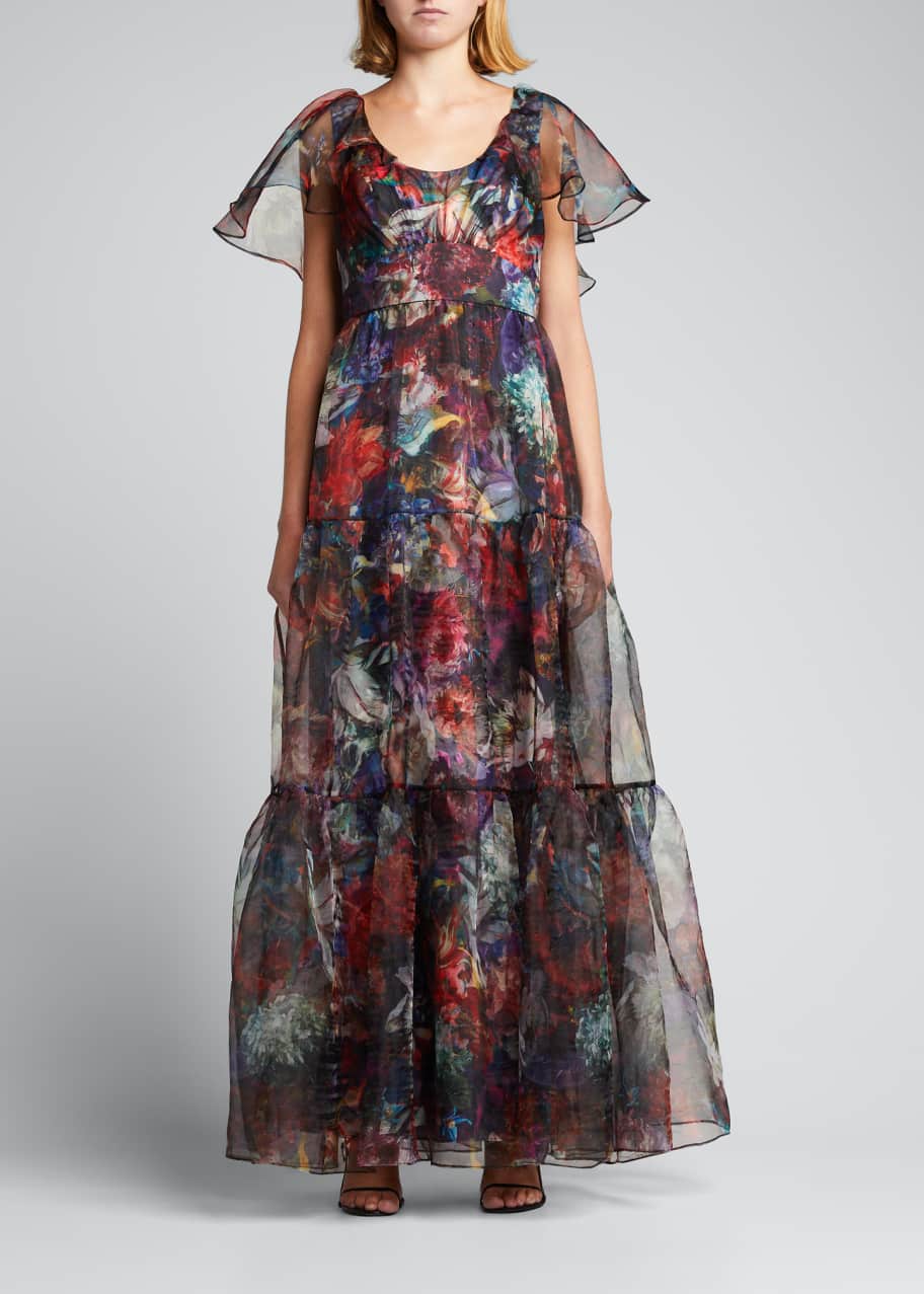 Theia Darla Floral Organza ScoopNeck Gown Bergdorf Goodman