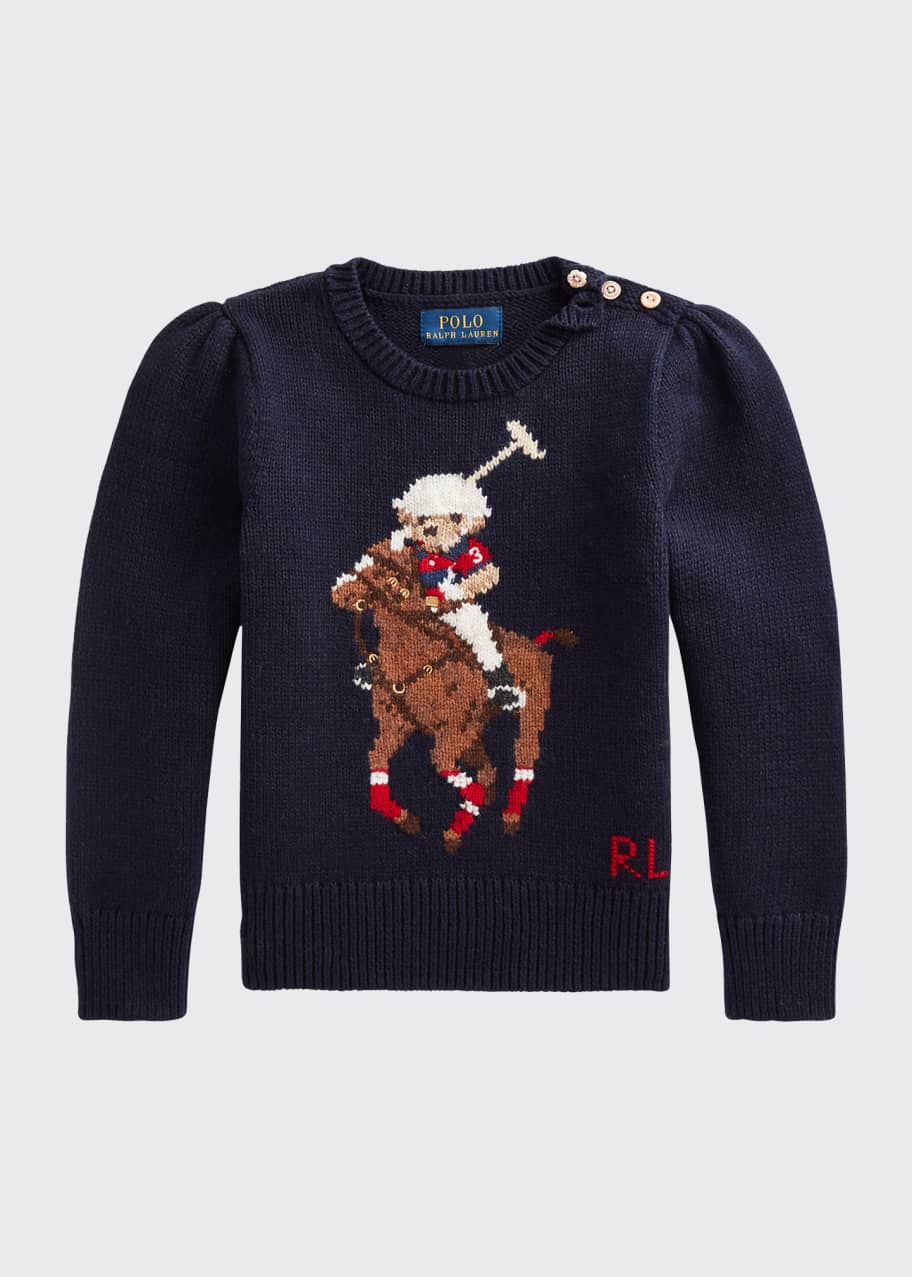 Ralph Lauren Childrenswear Girl s Polo Bear Pullover Sweater Sizes 2T 4T Bergdorf Goodman