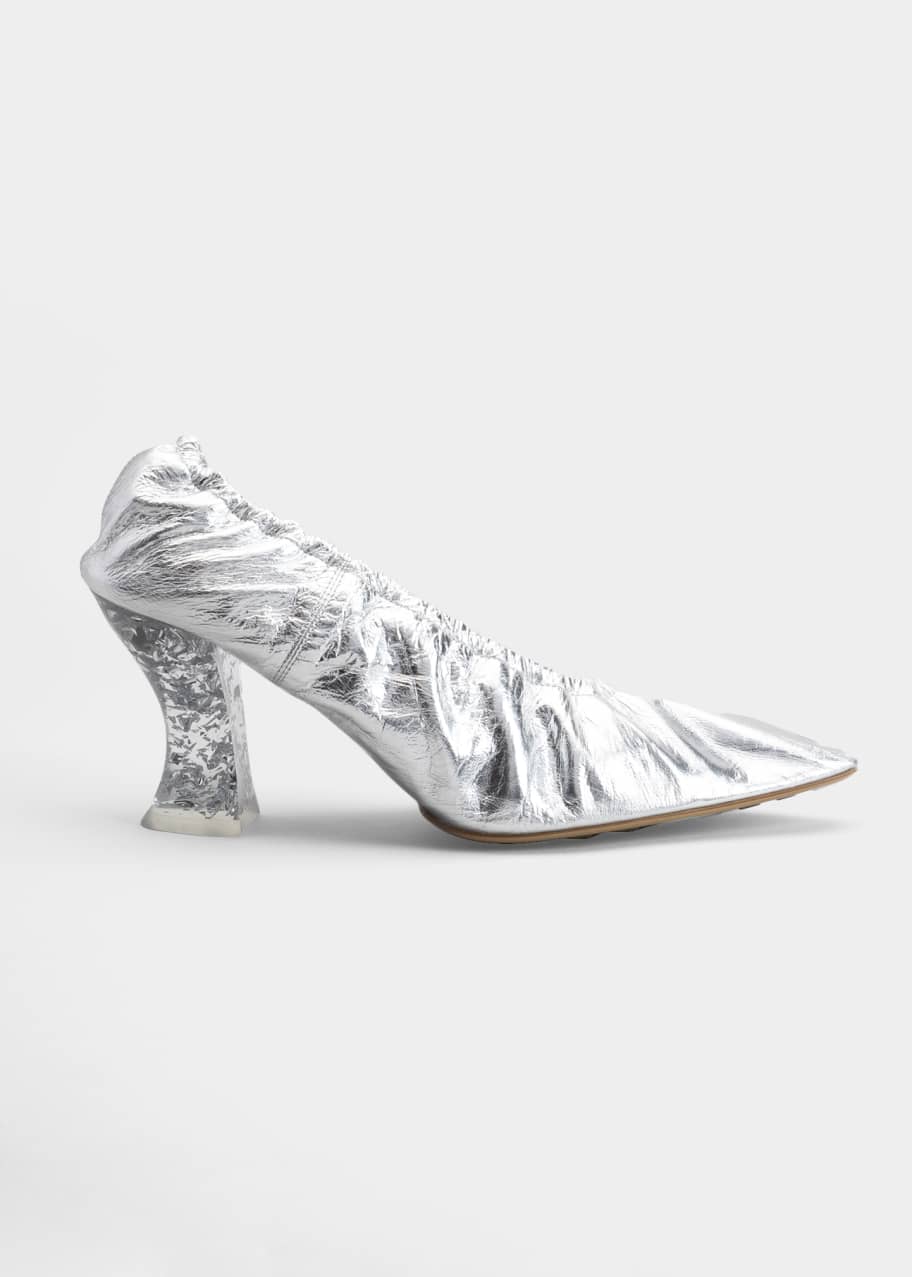 Bottega Veneta Metallic Ruched Transluscent-Heel Pumps - Bergdorf