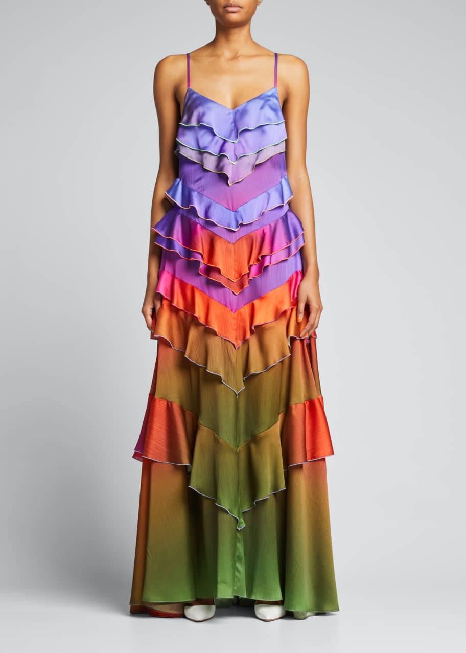 CHRISTOPHER JOHN ROGERS Rainbow Gradient Tiered Ruffle Evening Gown -  Bergdorf Goodman