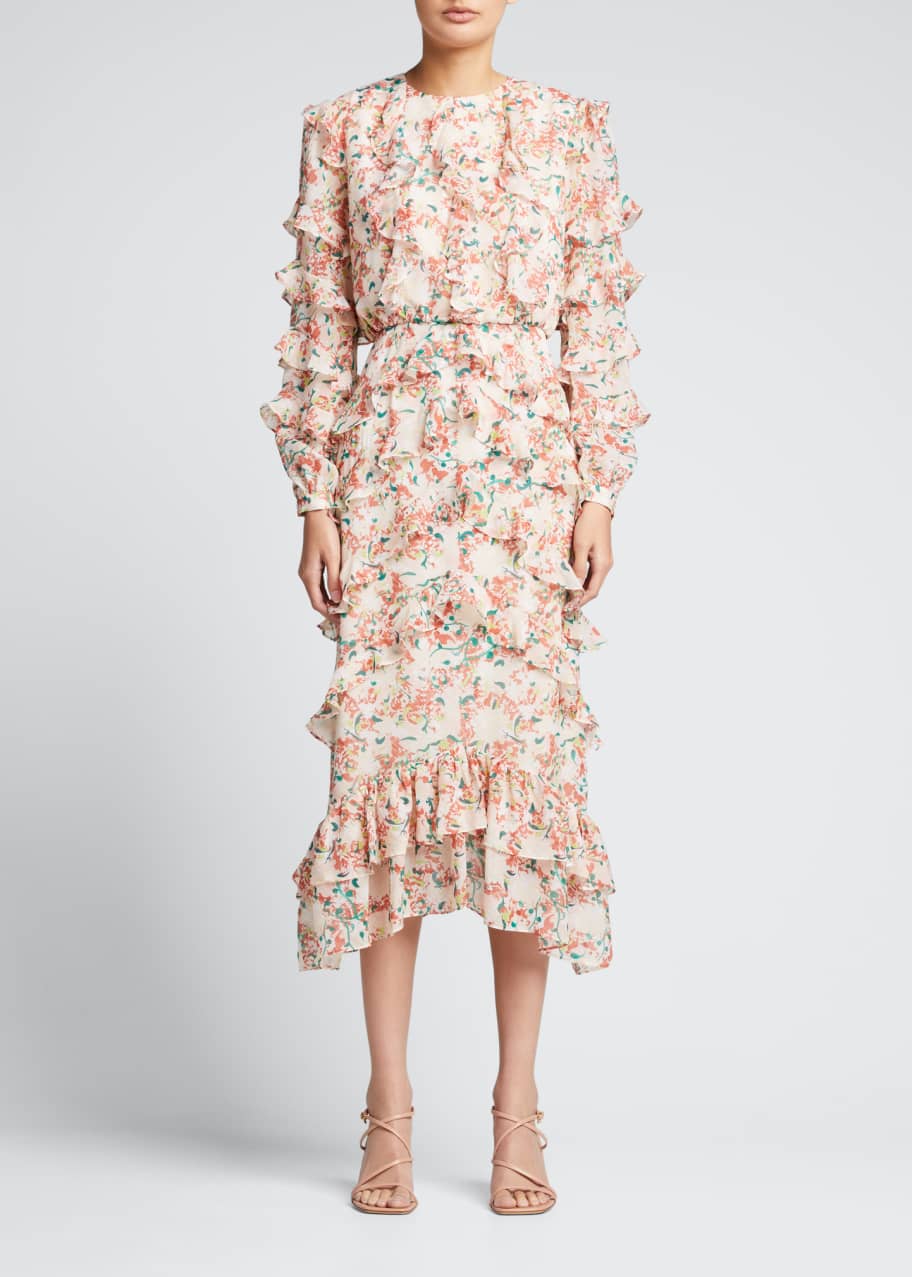 midi saloni dress Saloni Floral-print Silk-satin Midi Dress - Women Dresses