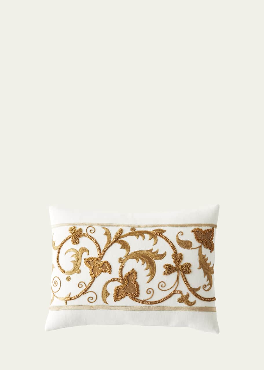 Image 1 of 1: Aleksi Gold Floral Scroll Pillow, 15" x 21"