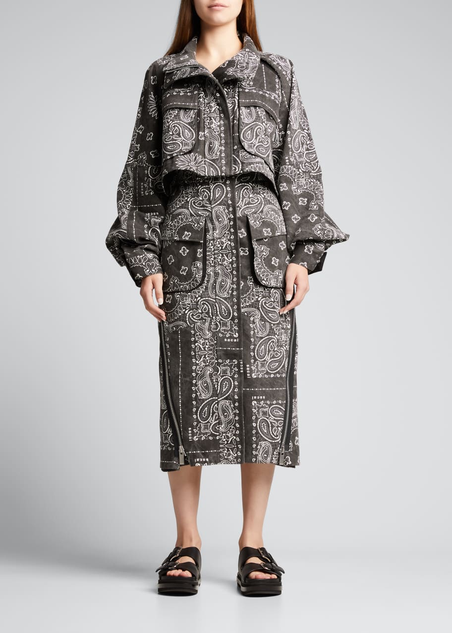 SACAI Denim Bandana Print Crop Bomber Jacket Bergdorf Goodman