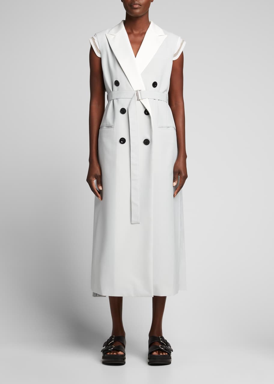 SACAI Belted Suiting Mix Double-Breasted Midi Dress - Bergdorf Goodman