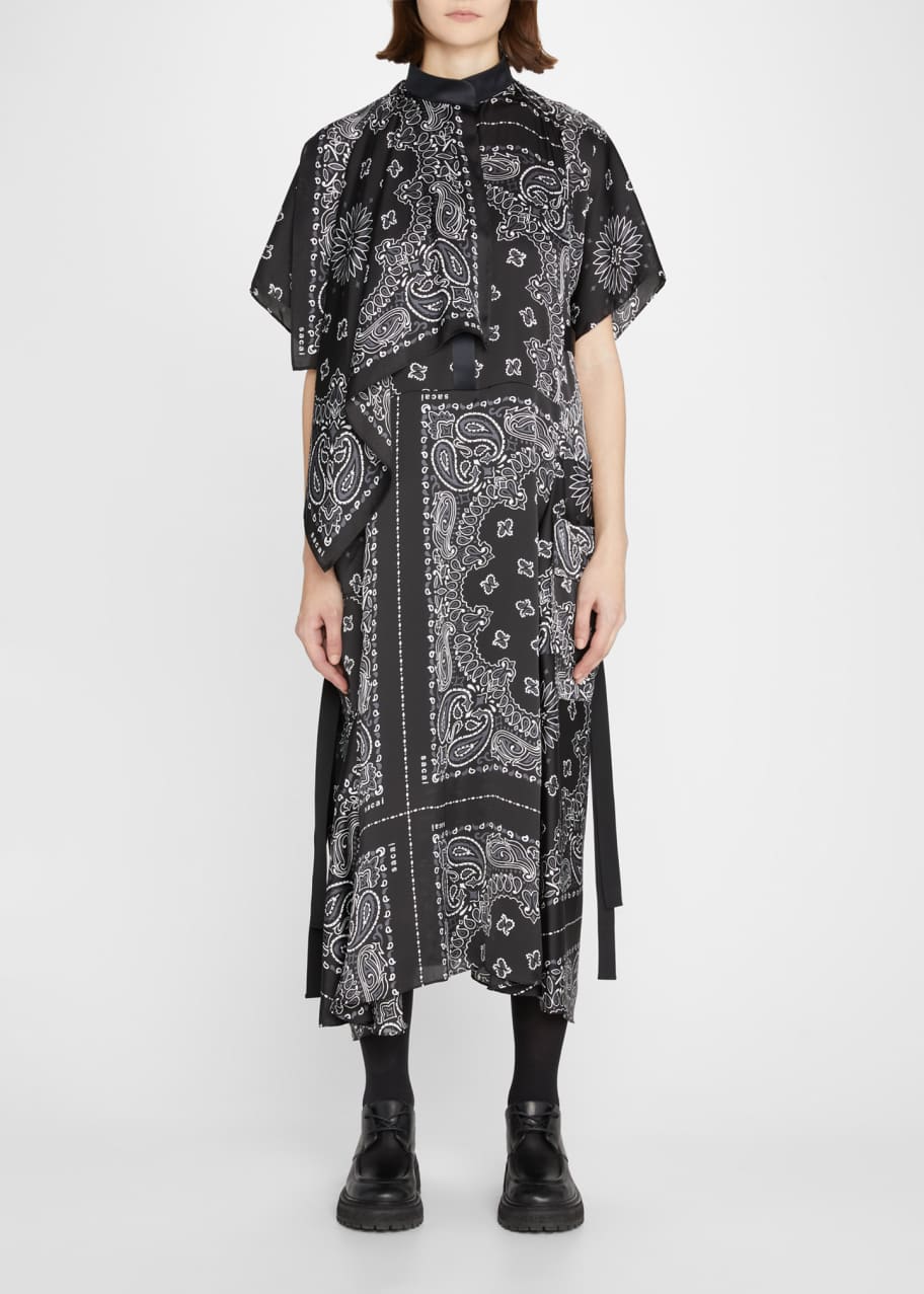 Bandana-Print High-Neck Silk Midi Dress