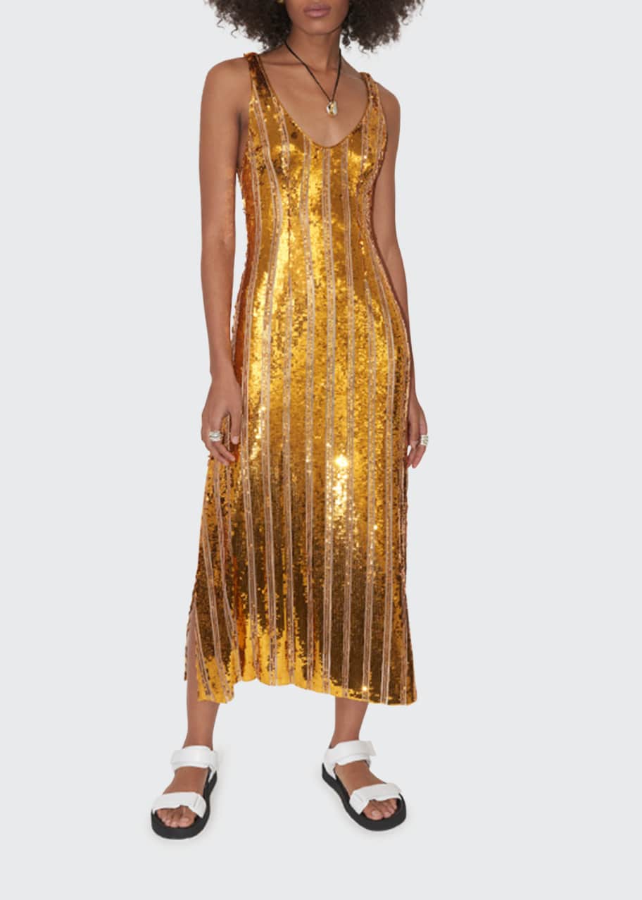 Galvan Striped Sequin Midi Dress - Bergdorf Goodman