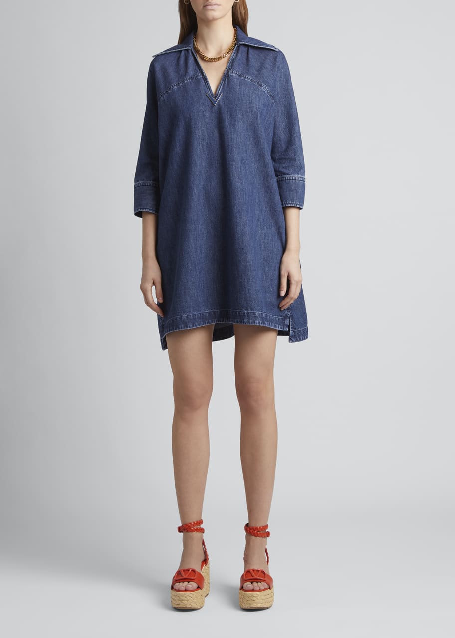 Valentino Garavani Denim V-Neck Mini Caftan Dress - Bergdorf Goodman