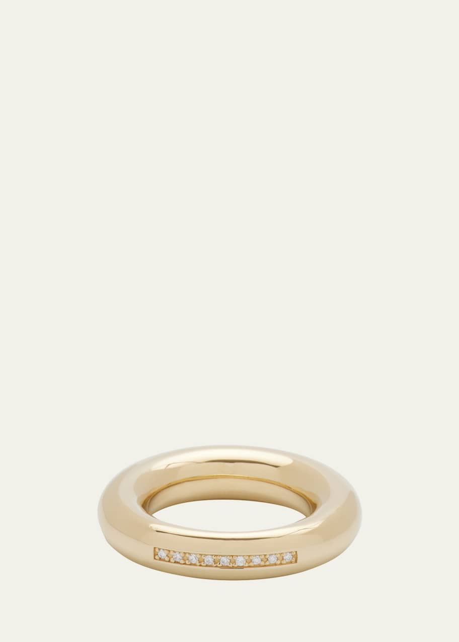 Image 1 of 1: Yellow Gold Small Thick Band Ring with Diamonds