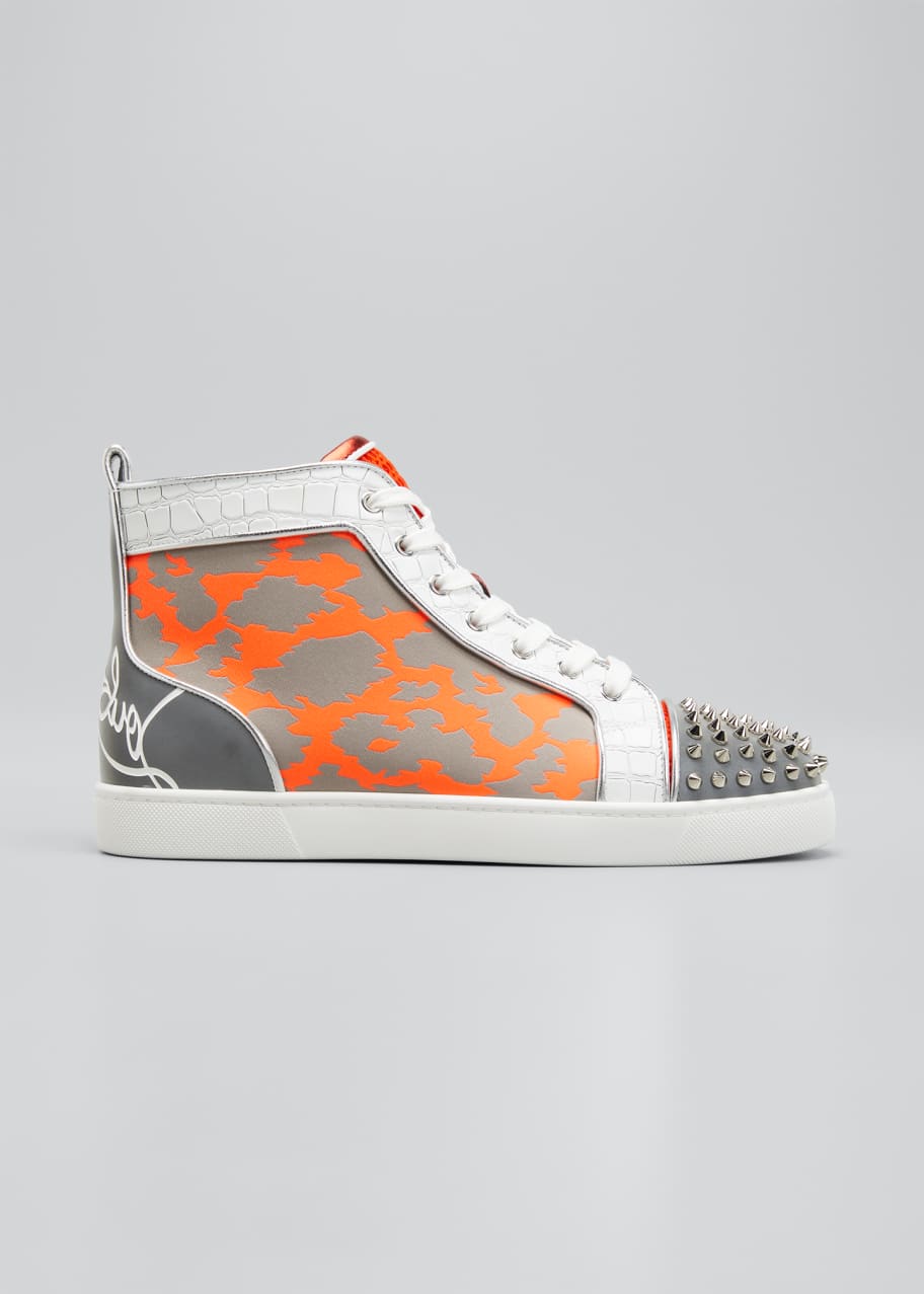 Christian Louboutin Men's Louis Spikes Flat High-Top Sneakers