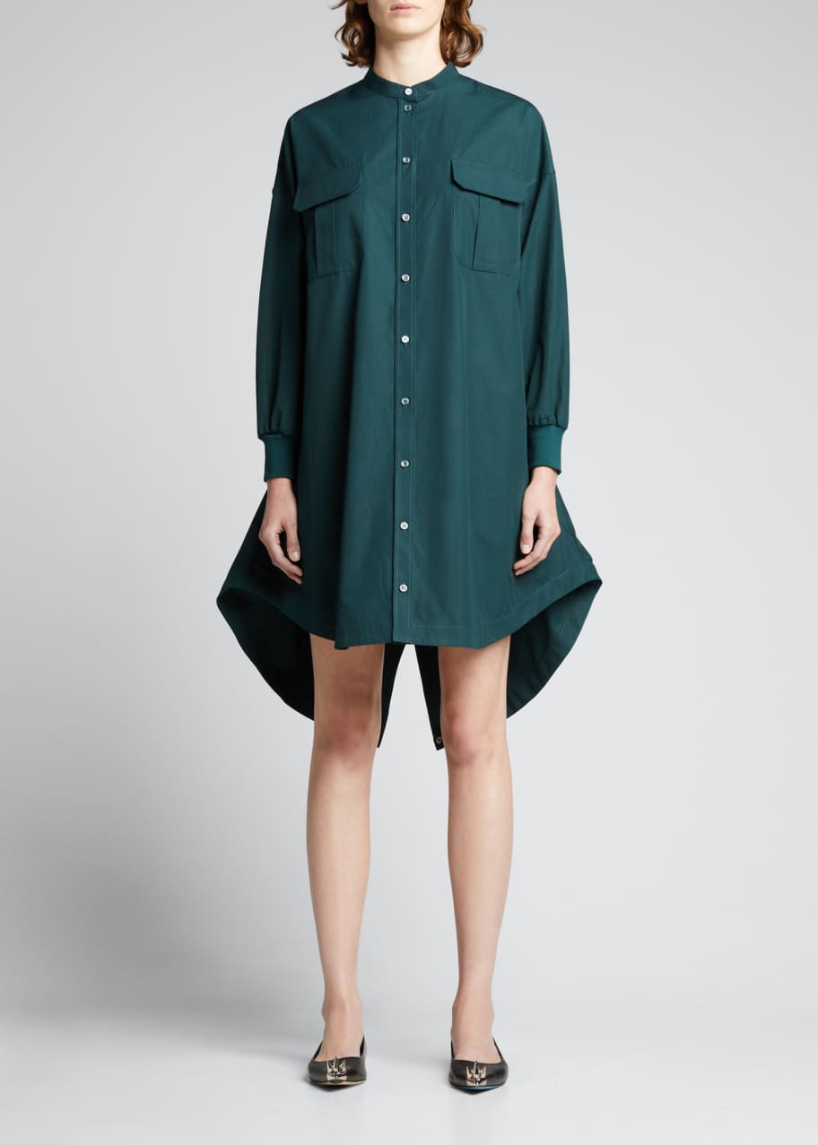 slim fit dress slacks Staud Womens Shirt Dress Green Cotton Half Sleeve Round Neck Size XS