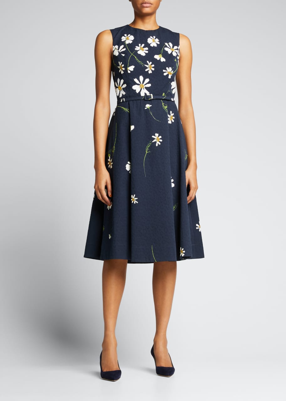 Oscar de la Renta Floral-Print Cotton Cloque Belted Dress - Bergdorf ...