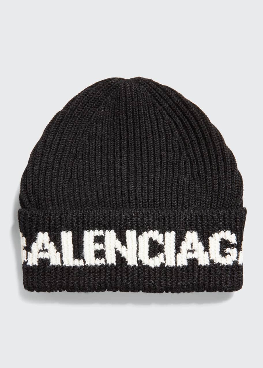 Balenciaga Men's Ribbed Logo Beanie Hat Bergdorf Goodman