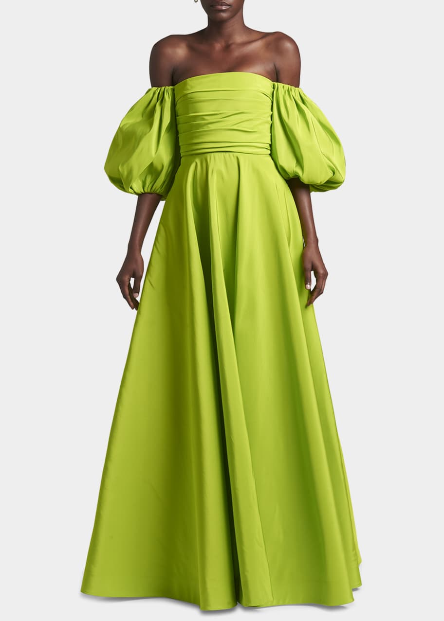 Valentino Garavani Off-The-Shoulder Puff Sleeve Silk Gown - Bergdorf ...