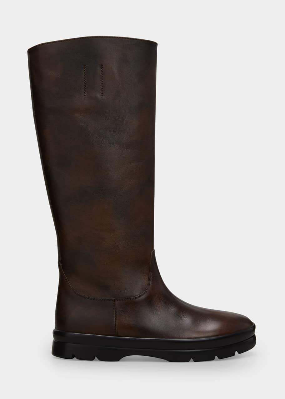 THE ROW Billie Leather Mid Riding Boots - Bergdorf Goodman