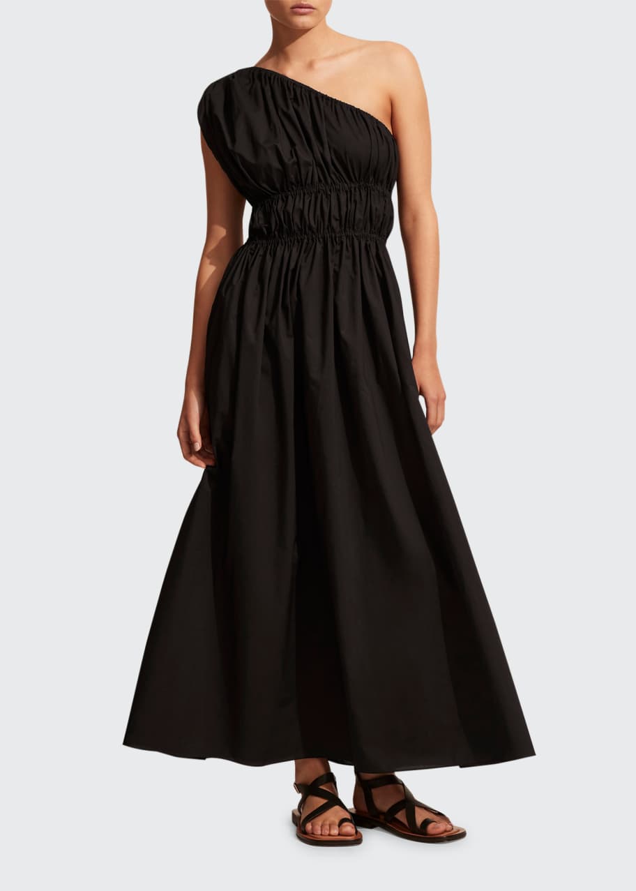 one shoulder shirred dress ELF