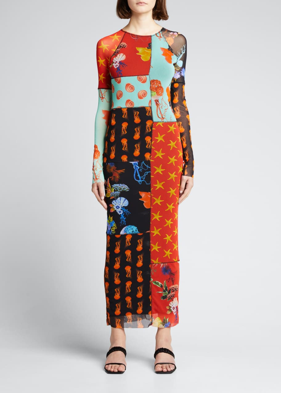 Fuzzi Mixed-Print Long-Sleeve Patchwork Dress - Bergdorf Goodman