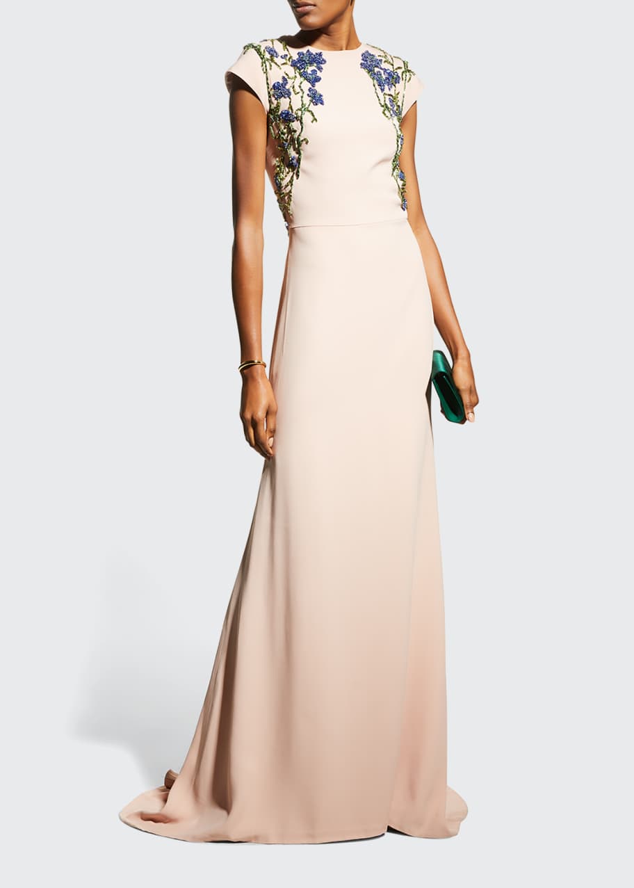 oscar de la renta crystal floral embroidered gown