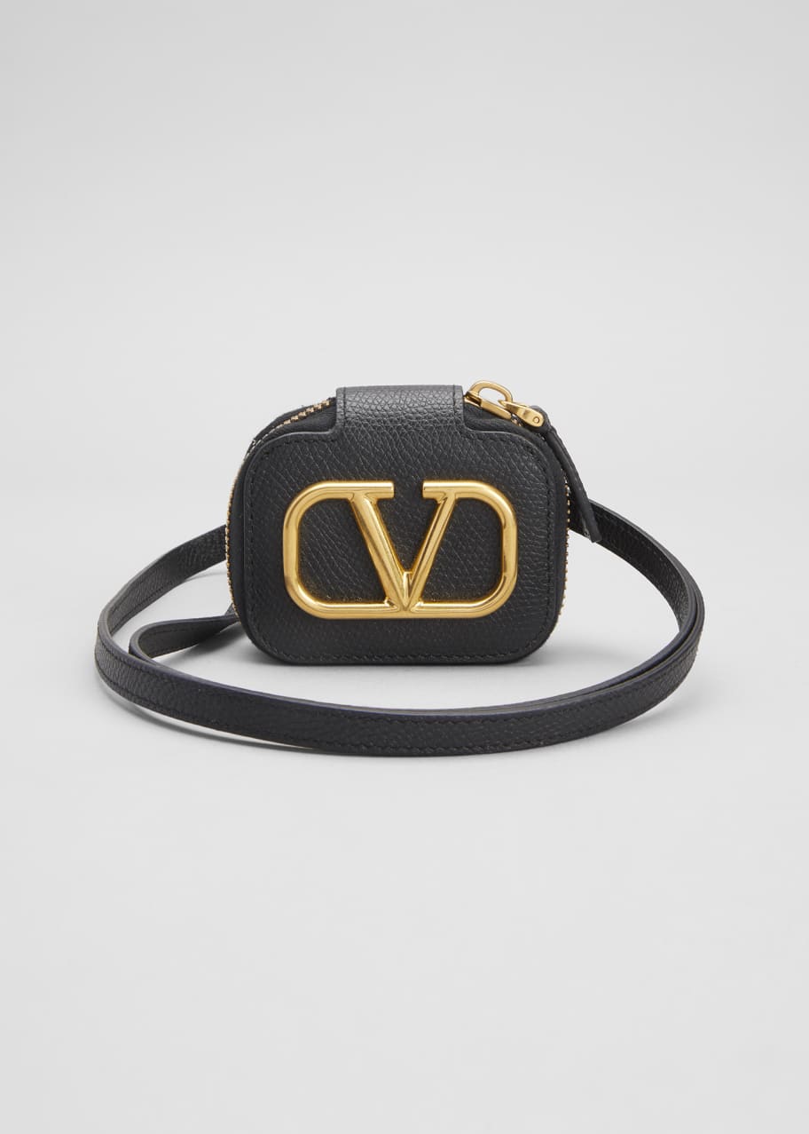 V Logo Leather Air Pods Pro Case in Black - Valentino Garavani