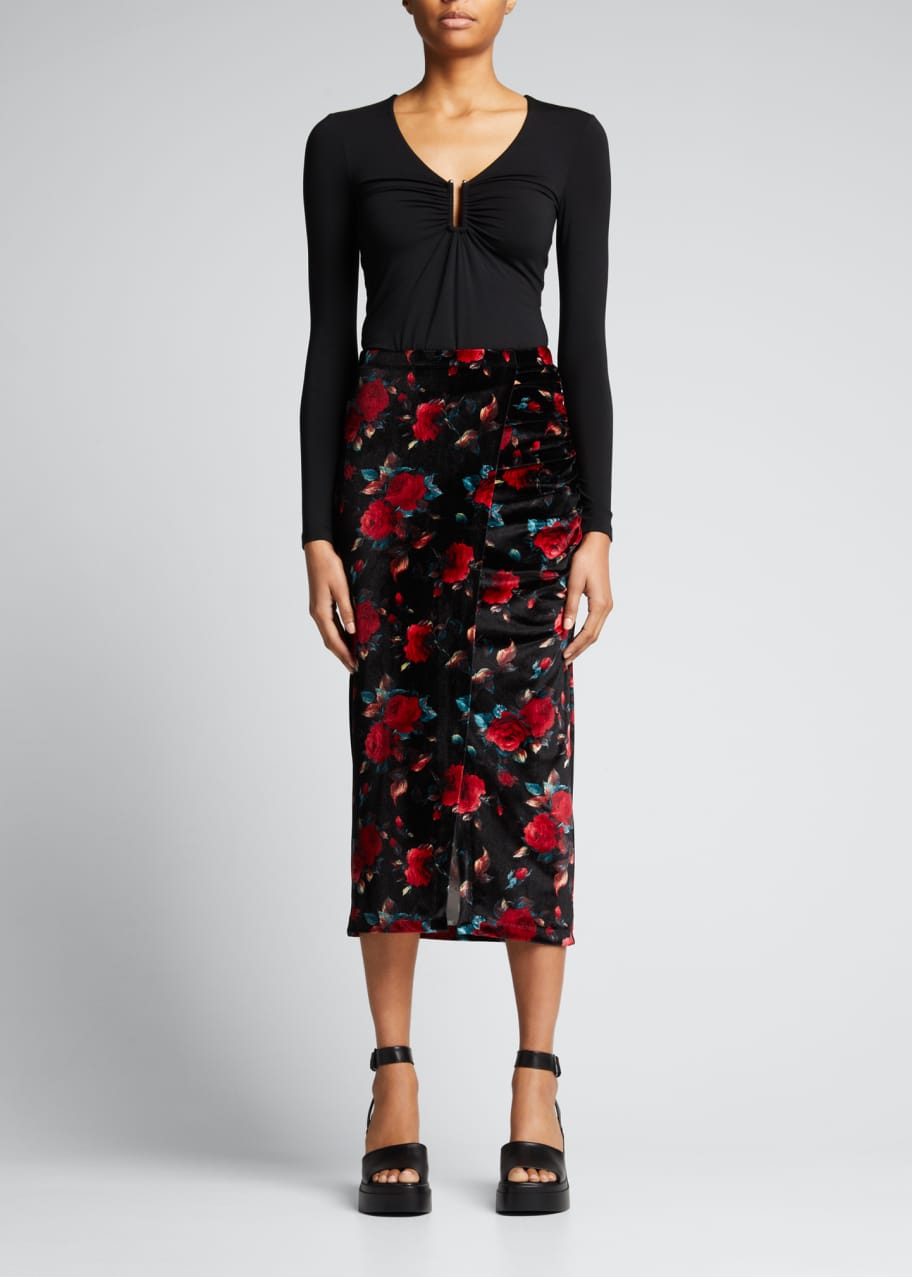 Midi Skirt Red Black Floral Pencil Skirt Autumn Adeigbo Rowenna