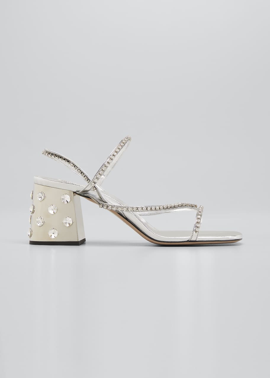 Metallic Crystal Block Heel Sandals