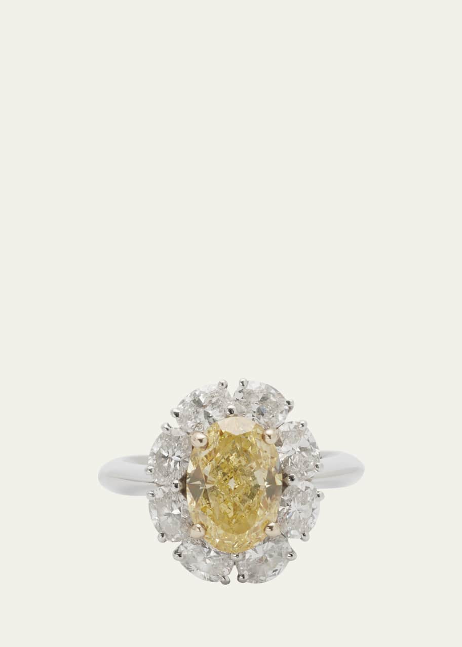 Oval Fancy Yellow Diamond Ring with White Diamonds