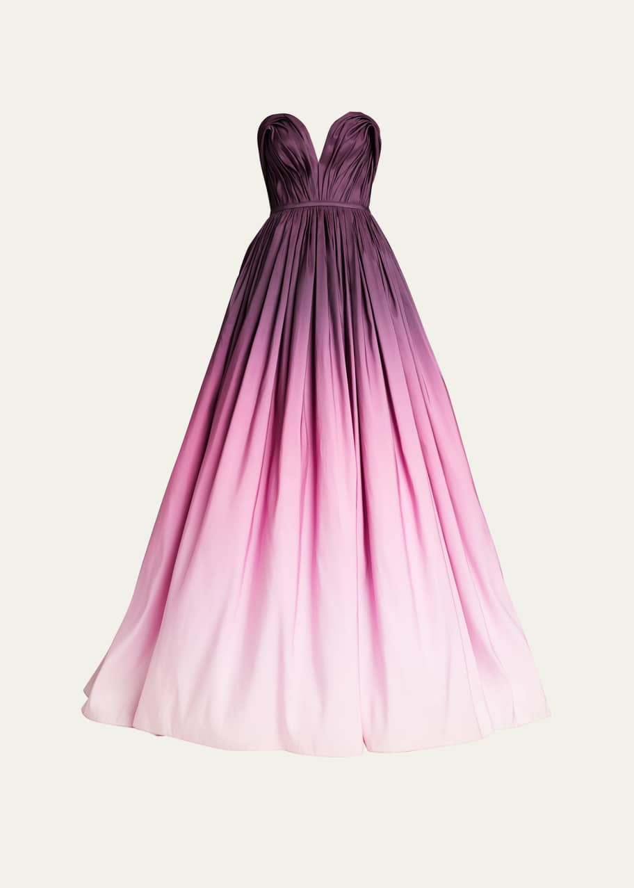 Pamella Roland Strapless Ombre Faille Ball Gown