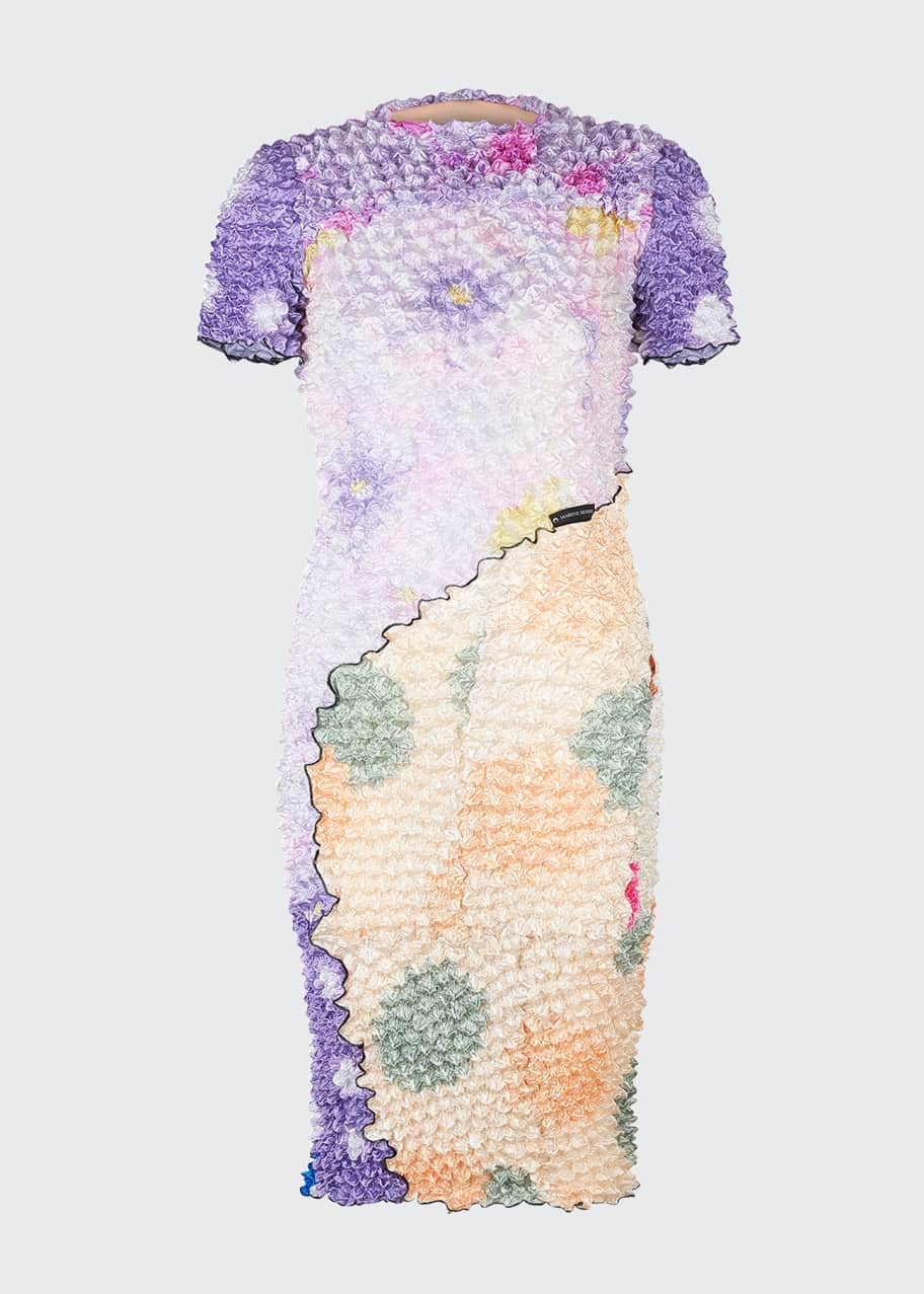 Marine Serre Spliced Mix-Print Popcorn Knit Mini Dress - Bergdorf Goodman