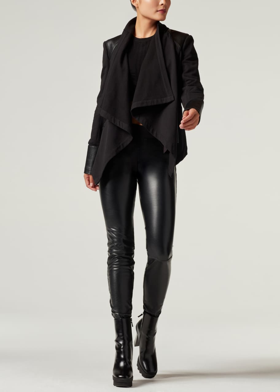 Blanc Noir Voyager Draped-Front Jacket with Leather - Bergdorf Goodman