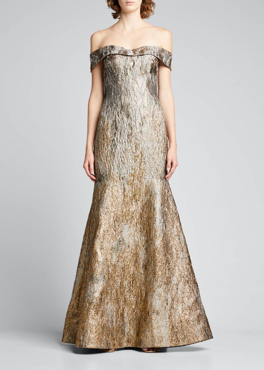 Rene Ruiz Collection Off-Shoulder Jacquard Gown - Bergdorf Goodman