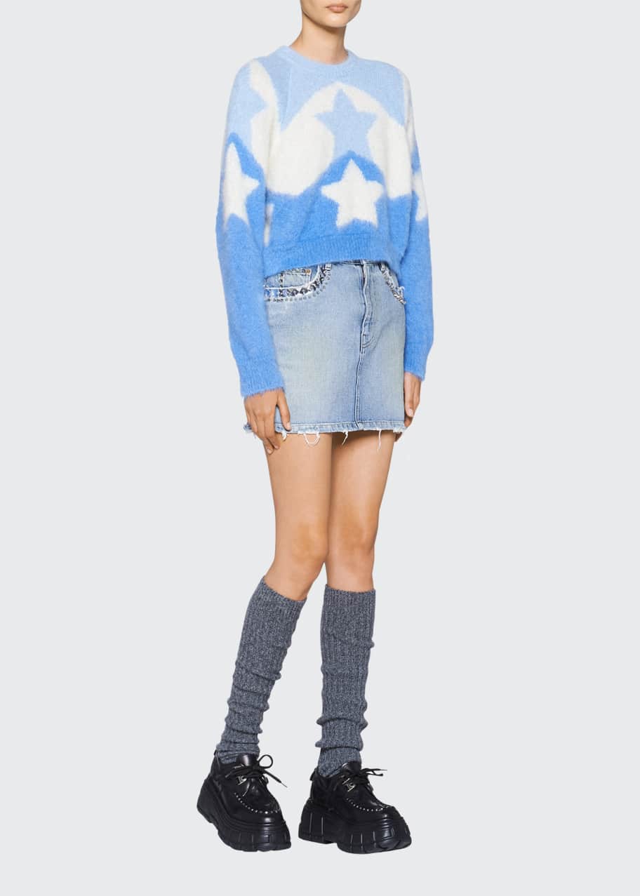 Star Intarsia-Knit Ombre Mohair-Blend Pullover