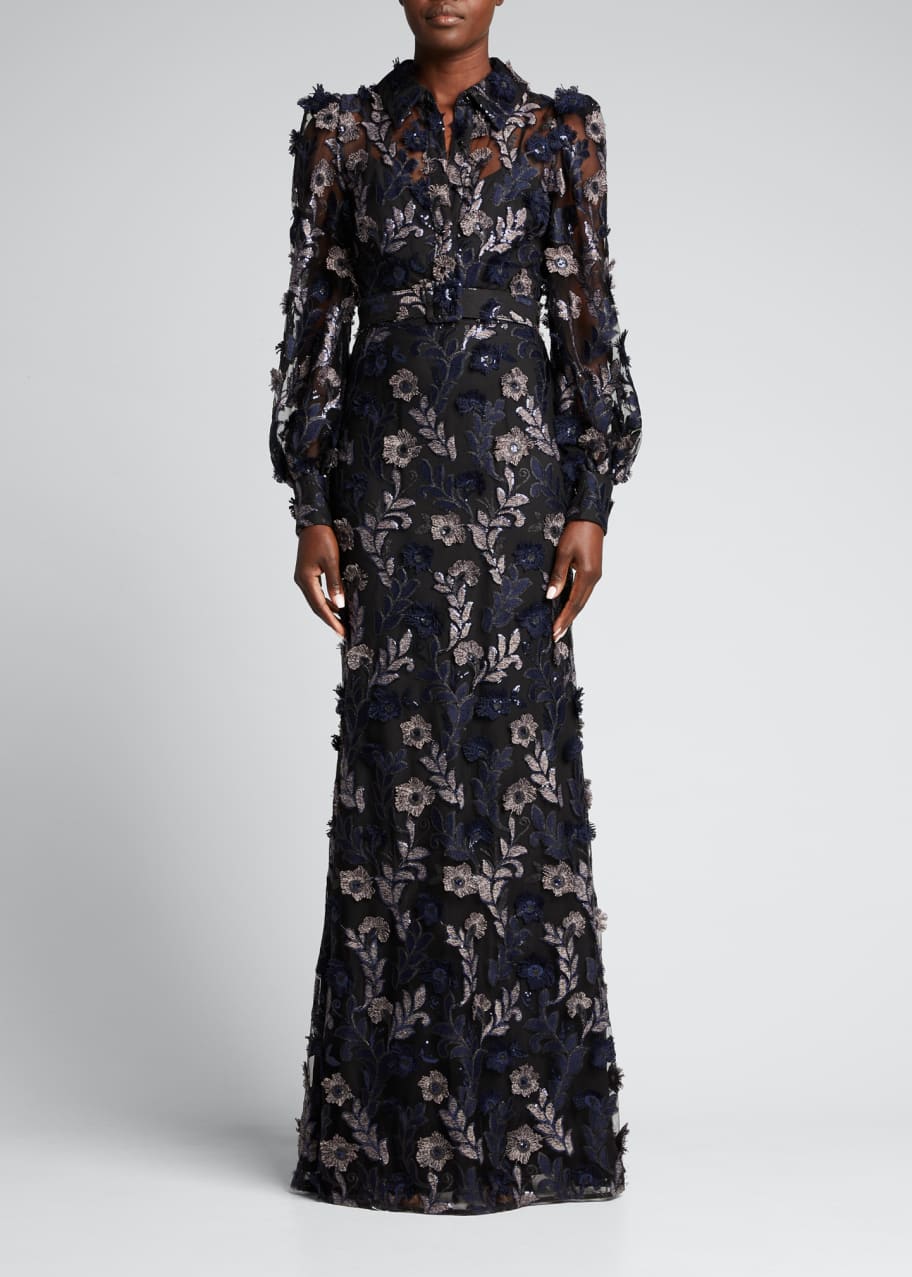 slim fit dress slacks Lace Hem Belted Midi Dress by Badgley Mischka
