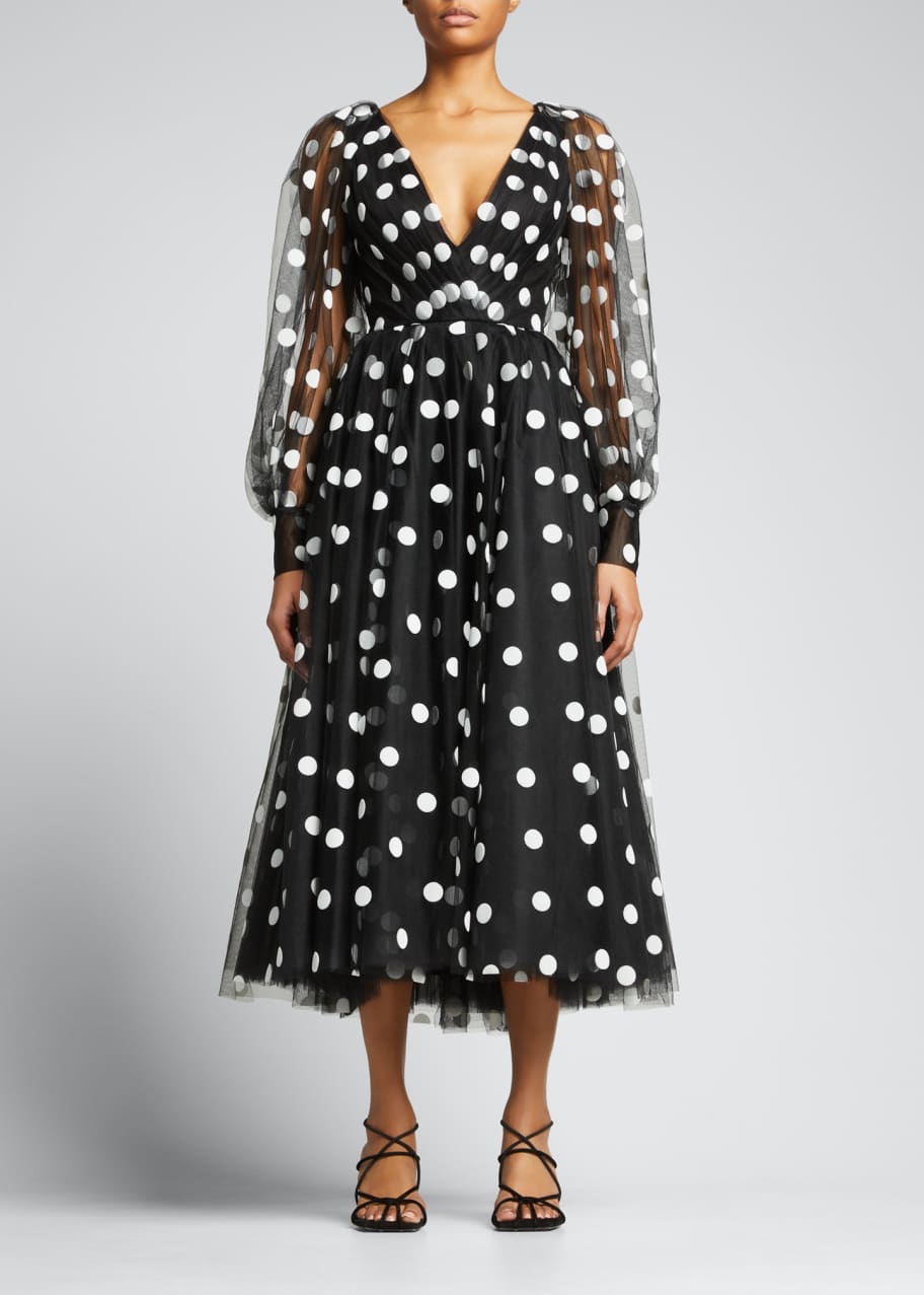 Monique Lhuillier Polka Dot Tulle Flocked Dress - Bergdorf Goodman