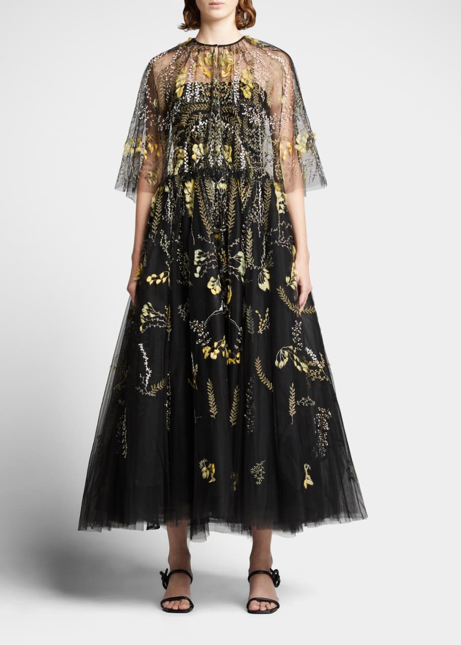 Monique Lhuillier Floral-Embroidered Tulle Strapless Gown - Bergdorf Goodman