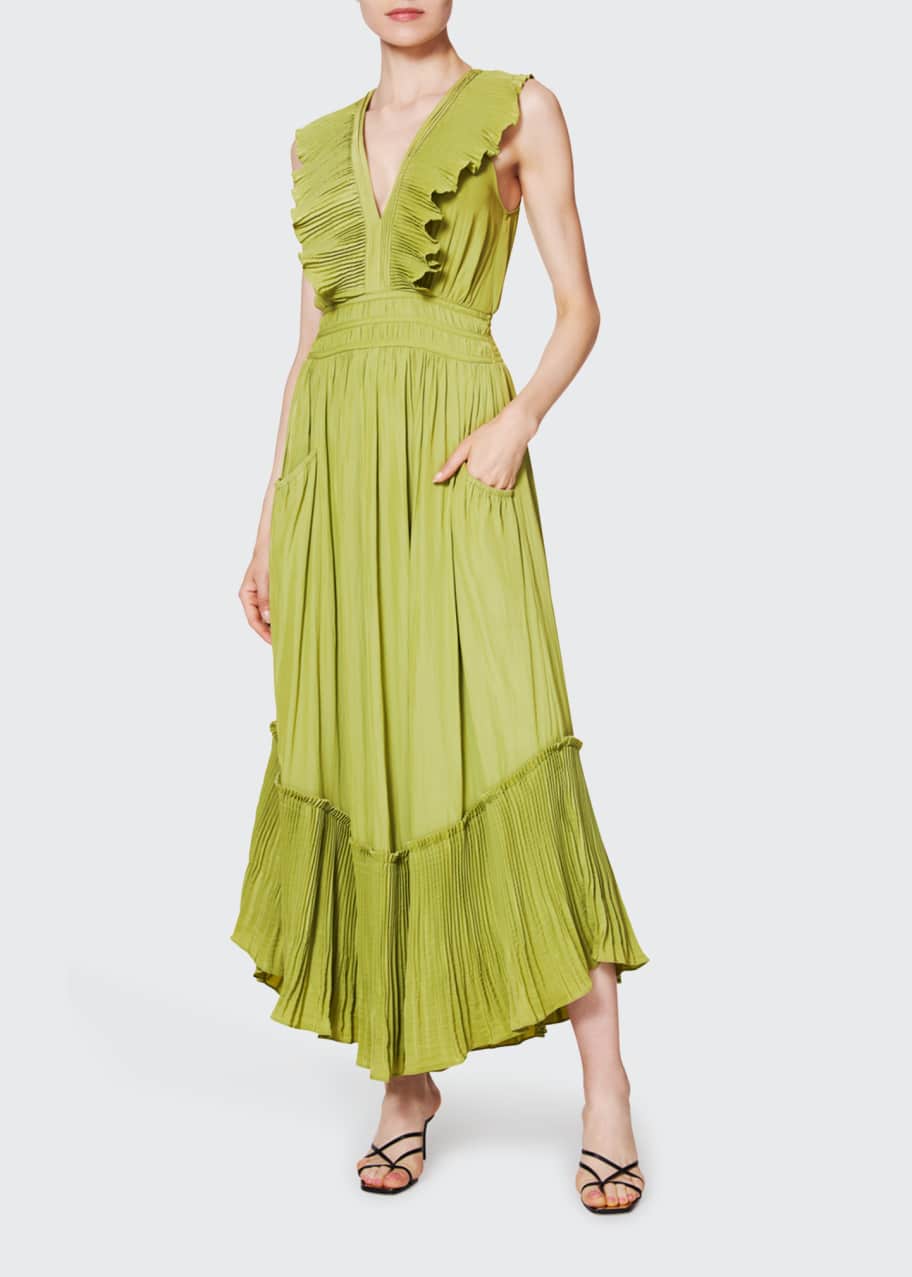 slim fit dress slacks Simonne High Neck Combo Midi Dress in bright lime