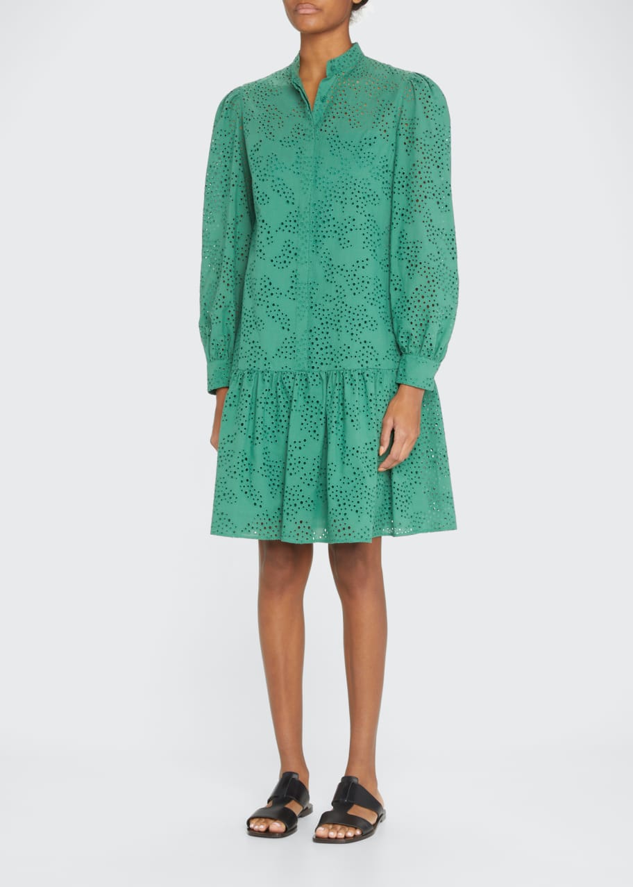 Akris punto Puff-Sleeve Eyelet Embroidered Shirtdress - Bergdorf Goodman