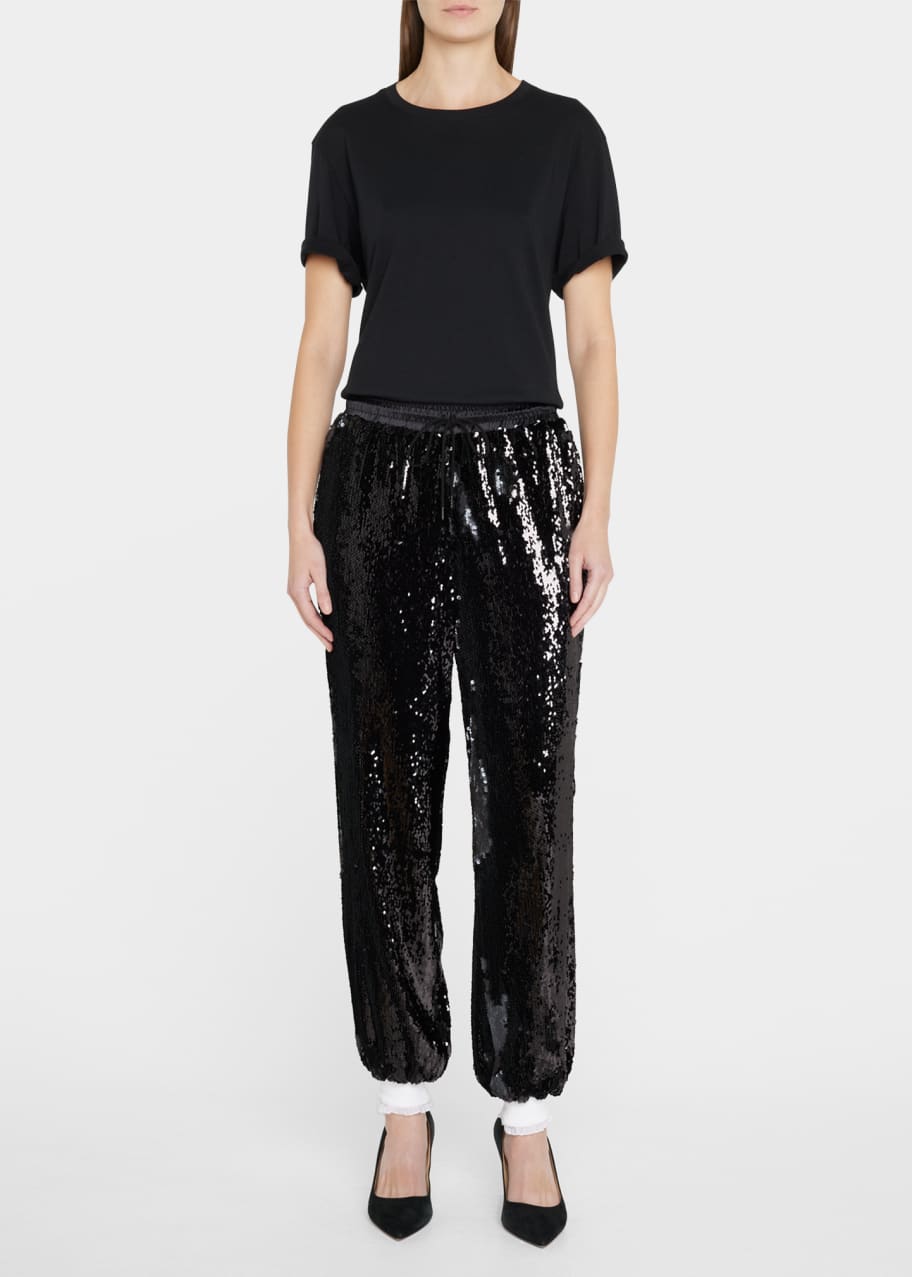 Rodarte Sequined Drawstring Track Pants with Ruffle Cuff Bergdorf Goodman