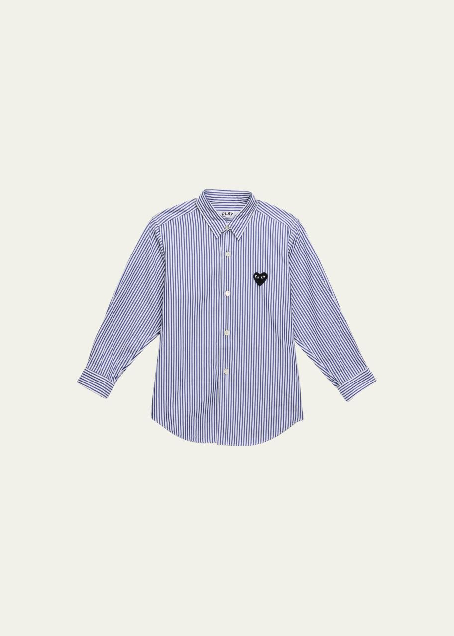 Comme des Garcons Kid's Play Striped Embroidered Heart Button Down