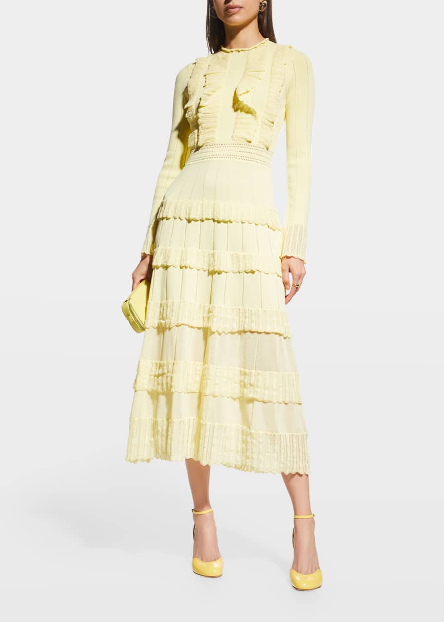 Lela Rose Ruffle Pointelle Knit Maxi Dress - Bergdorf Goodman