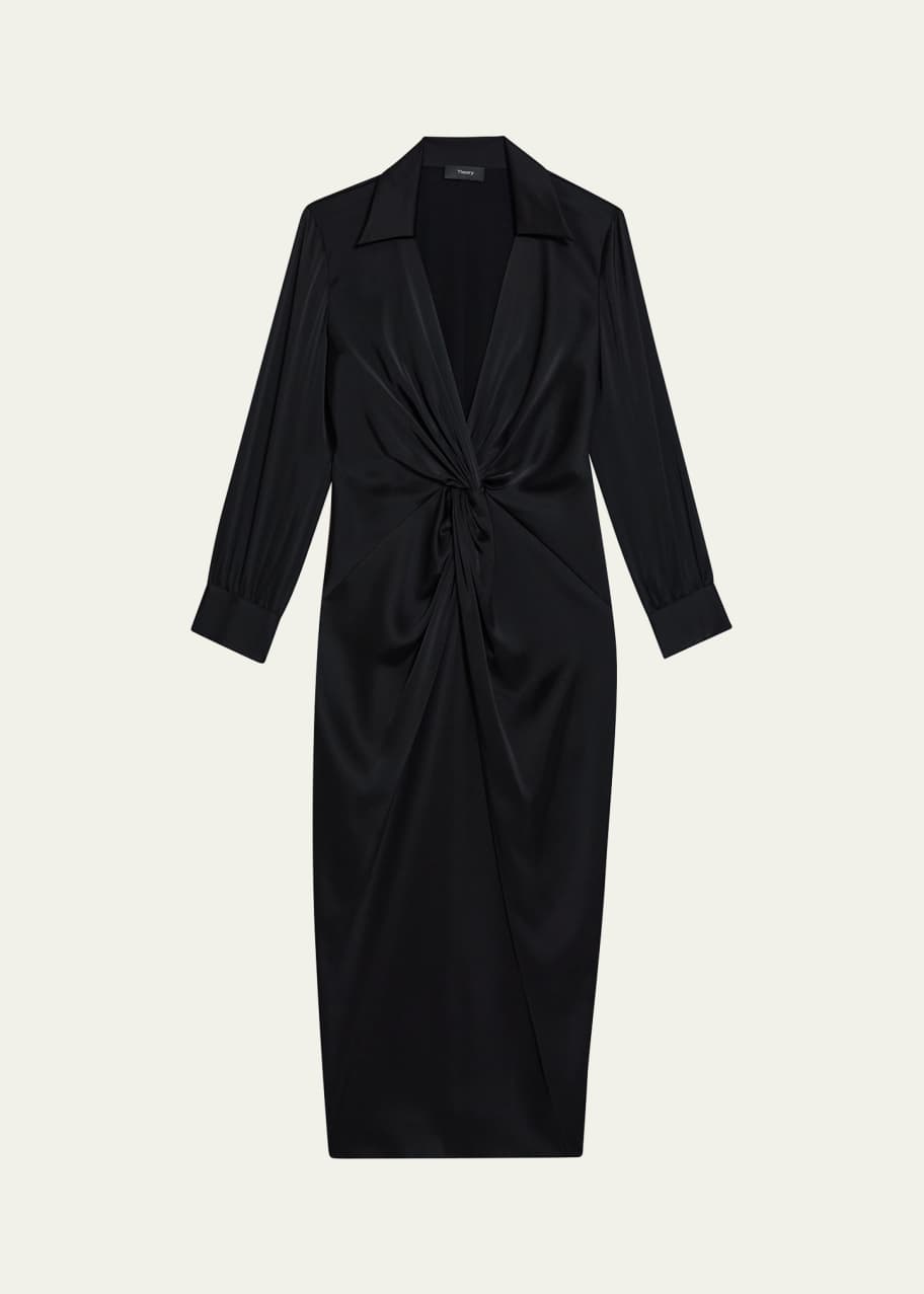 Theory Twisted-Front Satin Midi Dress - Bergdorf Goodman