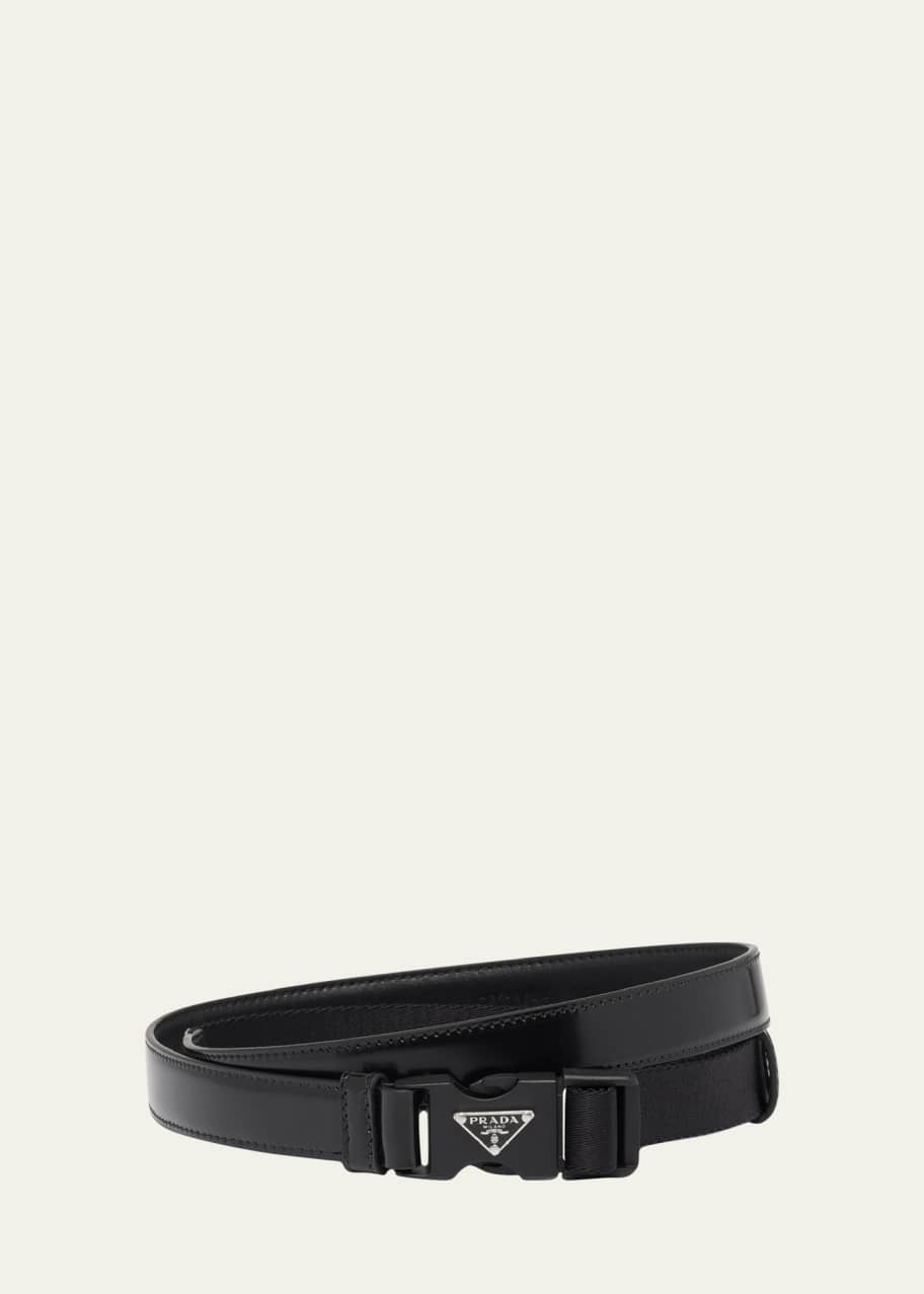 【PRADA】Triangle logo leather belt◆1CC5458NQF0632FW24◆ Buy Prada Black Triangle Logo Belt in Saffiano Leather For