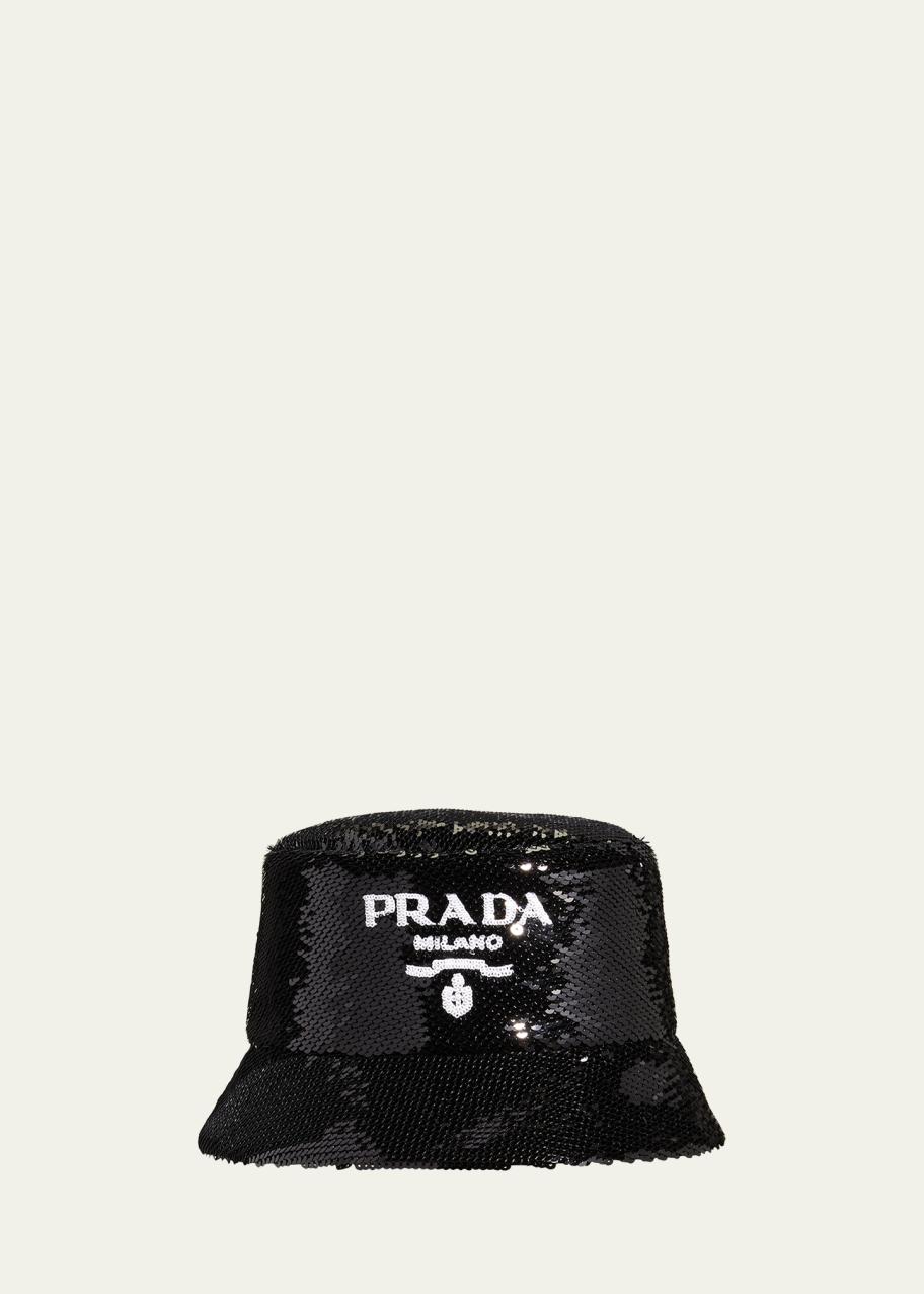 Prada Sequins Logo Bucket Hat Sequin bucket hat in black - Prada | Mytheresa main image 4