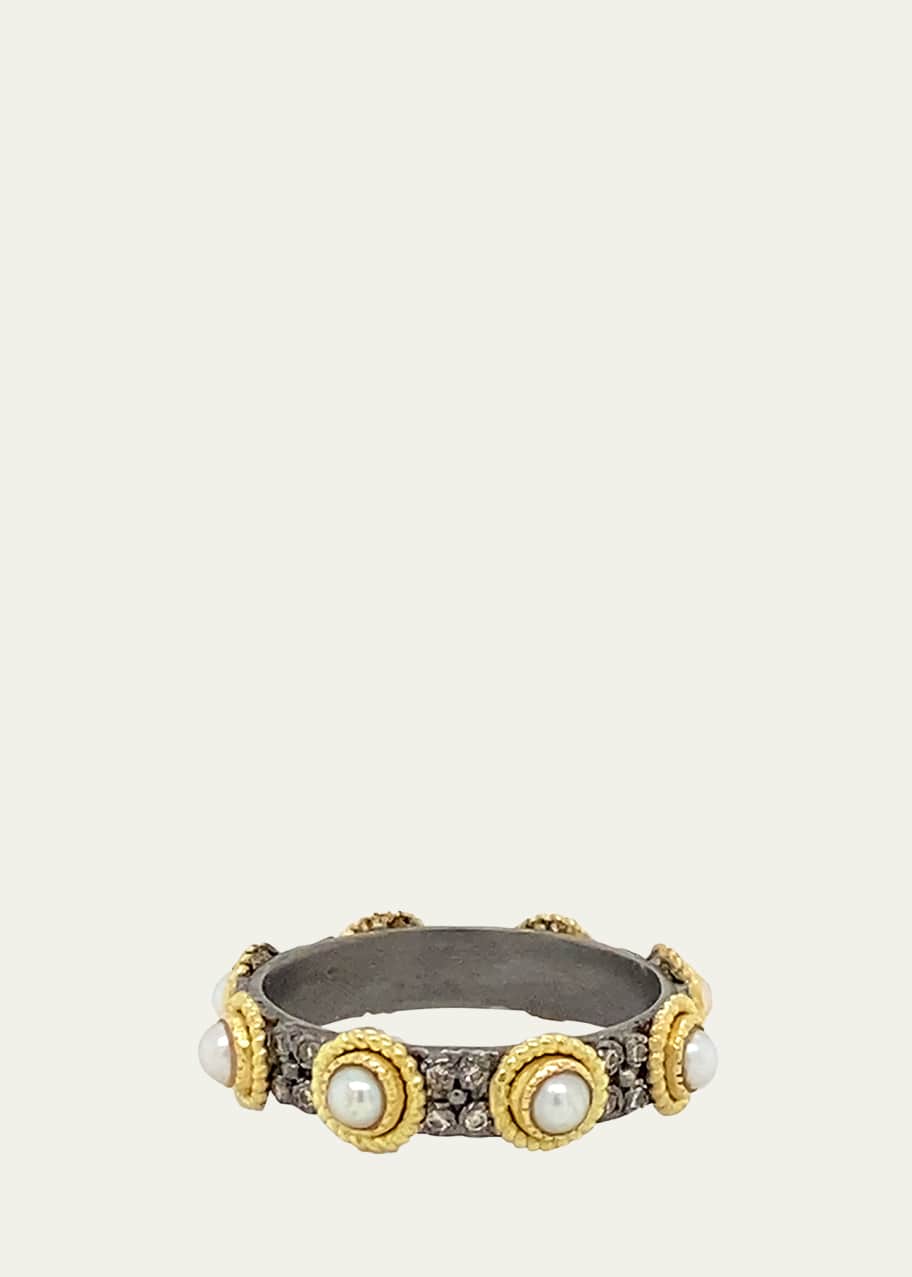 Image 1 of 1: Old World Pearl and Diamond Stack Band
