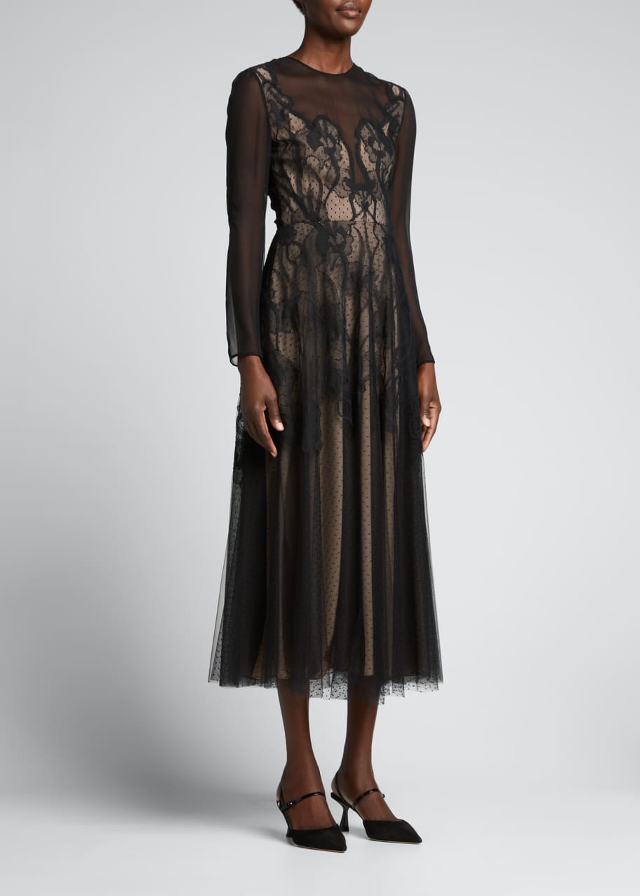 knee length dresses for ladies Illusion Lace Midi Dress