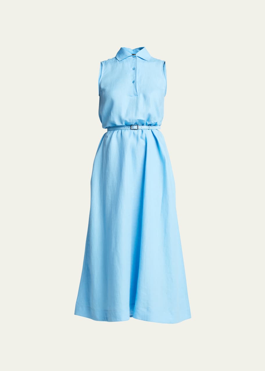Loro Piana Leyla Collared Linen Belted Midi Dress - Bergdorf Goodman