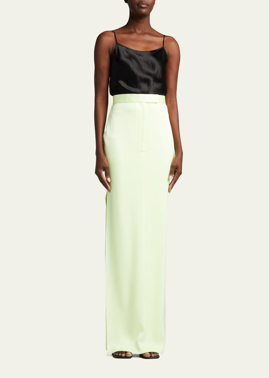 Side Slit Lux Satin Crepe Maxi Skirt
