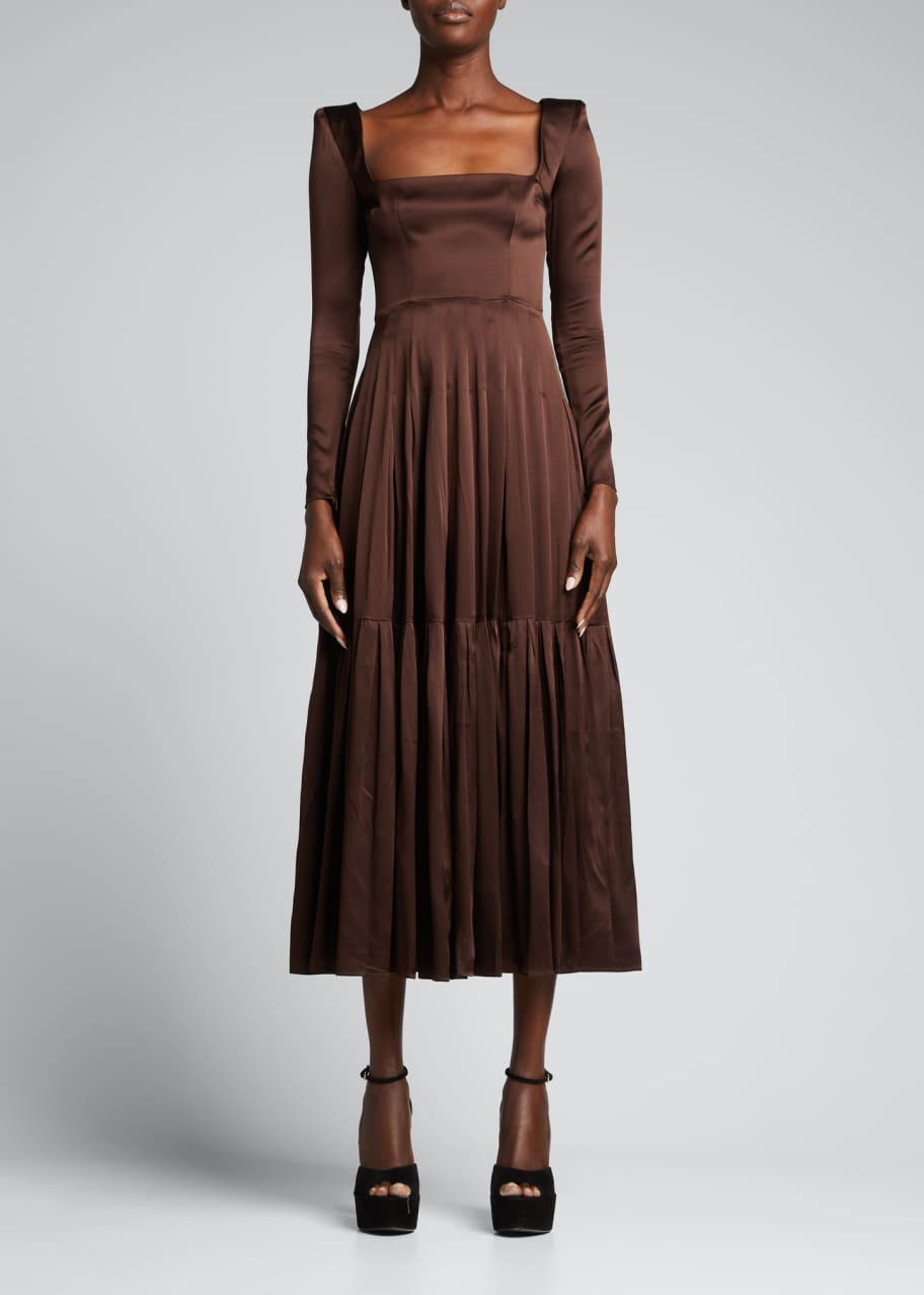 silk ankle length dress A-Line Ankle Length Satin Wedding Guest Dress COCOMELODY CG0313, Purple Dusk