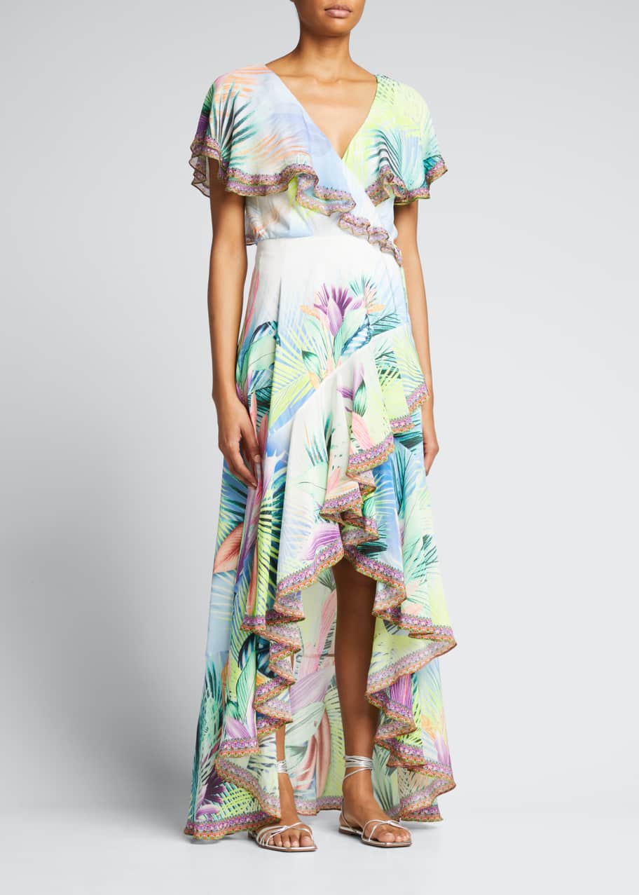 camilla frill sleeve long dress CAMILLA FRILL SLEEVE SILK LONG DRESS