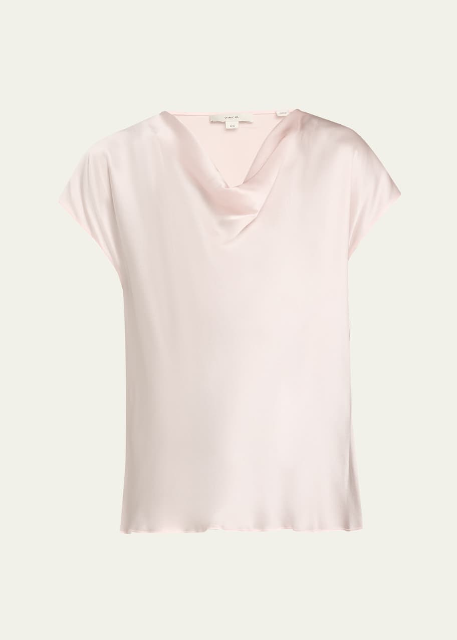 Image 1 of 1: Cowl-Neck Cap-Sleeve Satin Blouse