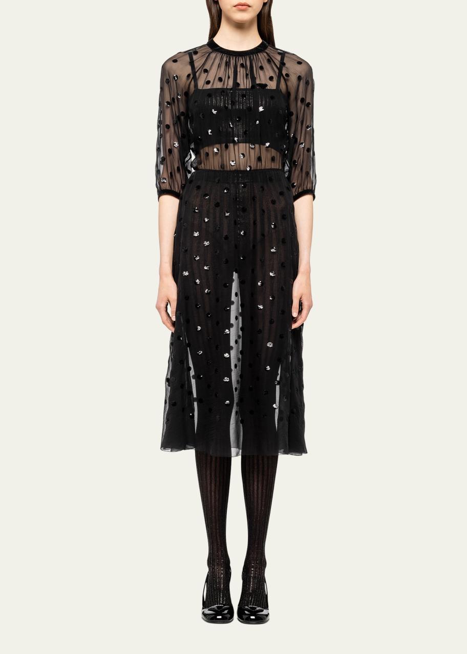 Prada Sequined Chiffon Polka Dot Midi Dress